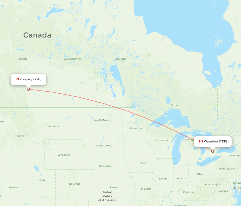 YKF to YYC flights and routes map