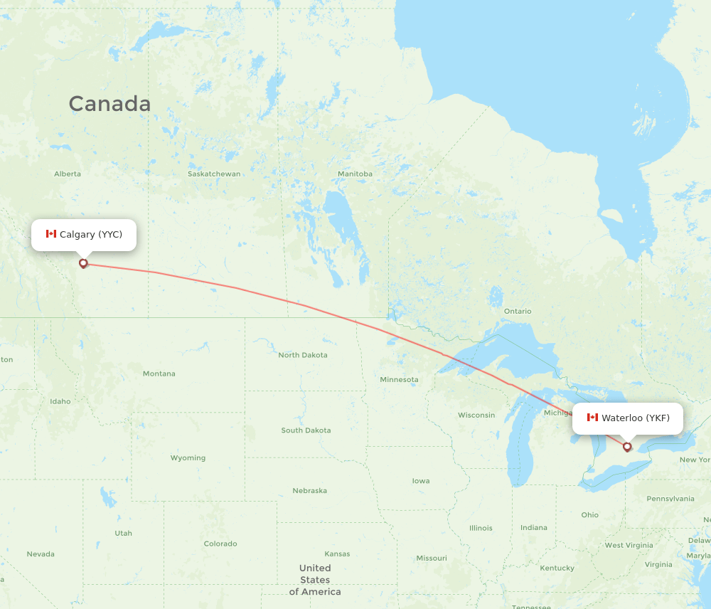 Kitchener - Calgary route map and flight paths