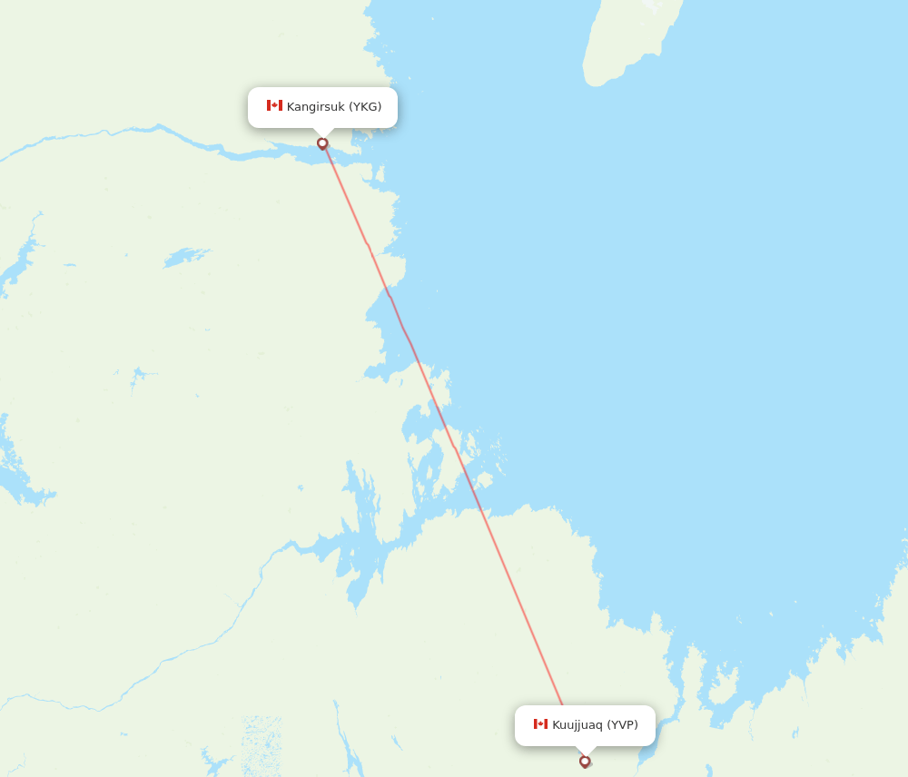 Kangirsuk - Kuujjuaq route map and flight paths