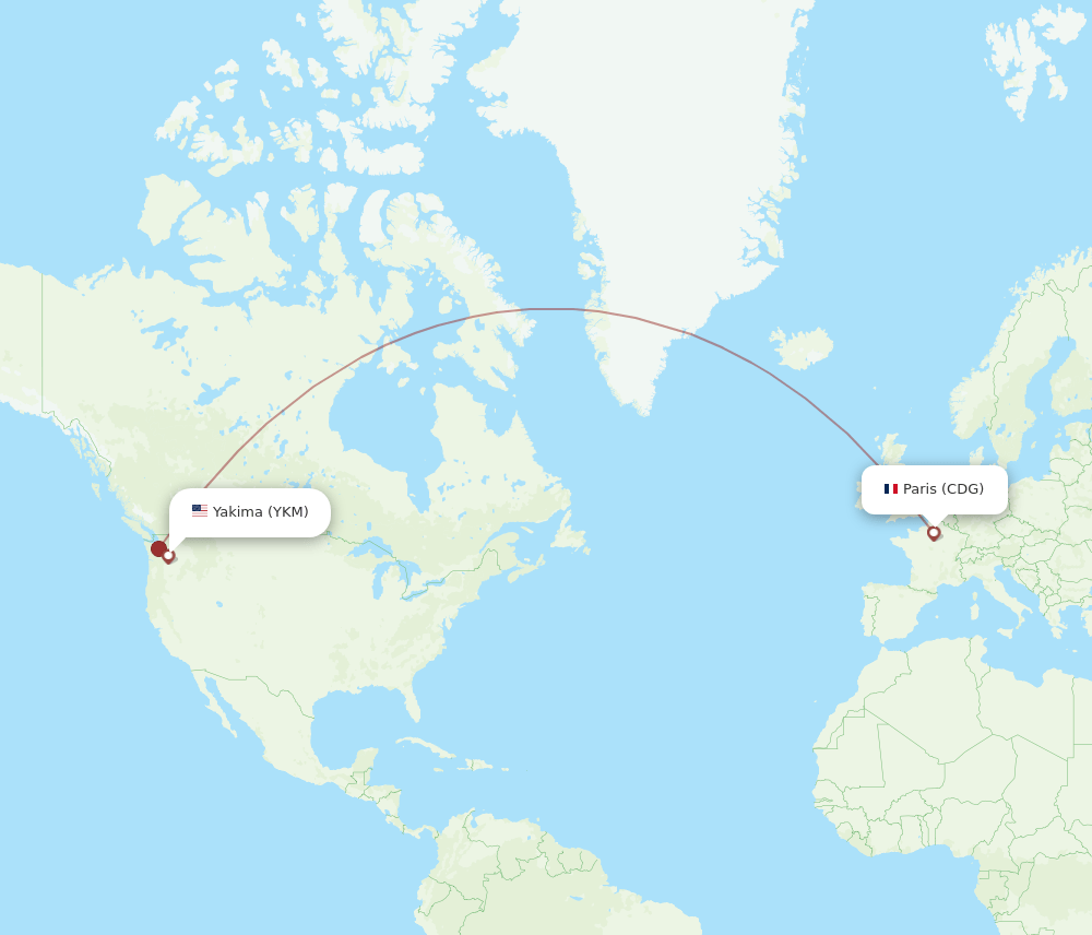 CDG to YKM flights and routes map