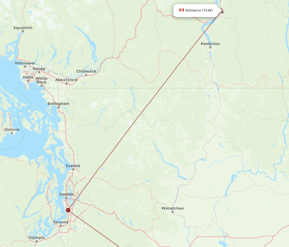 Kelowna - Yakima route map and flight paths