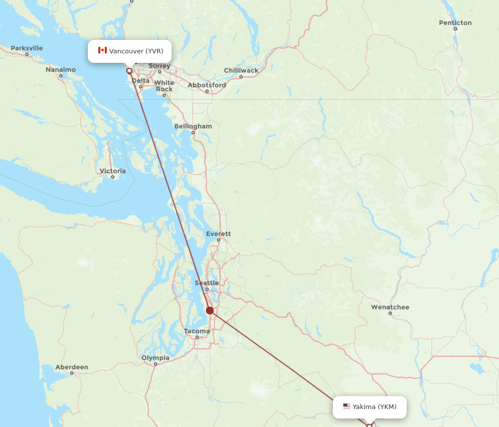 YKM-YVR flight routes