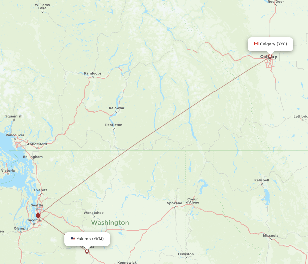 YKM-YYC flight routes