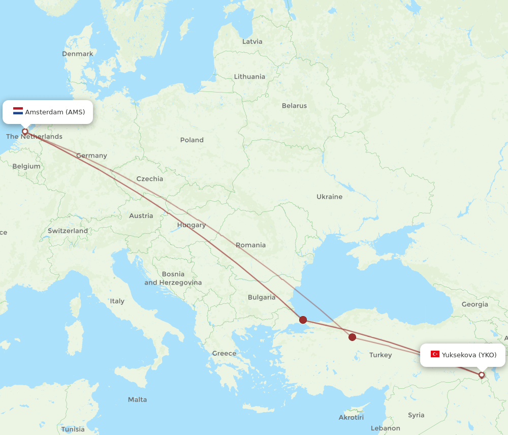 AMS to YKO flights and routes map