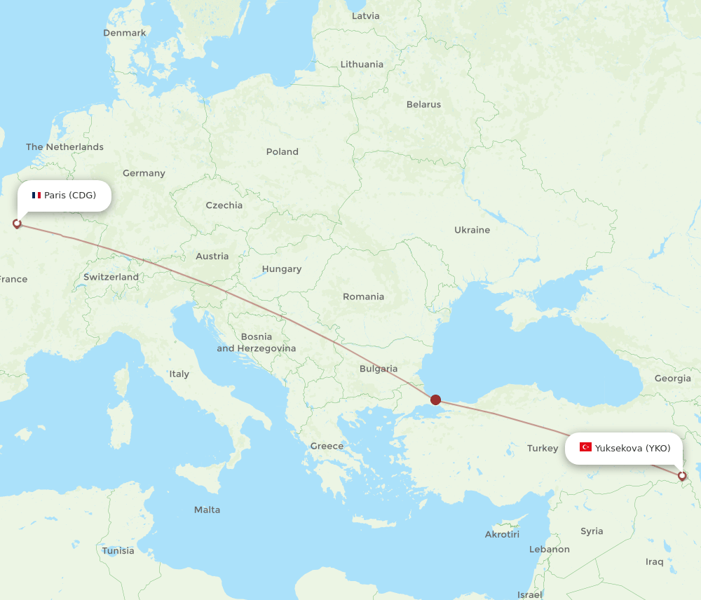 CDG to YKO flights and routes map