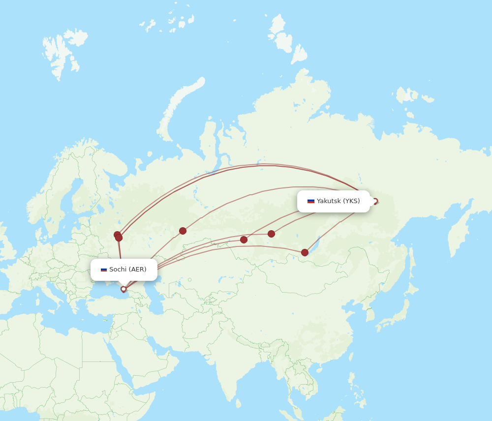 YKS to AER flights and routes map