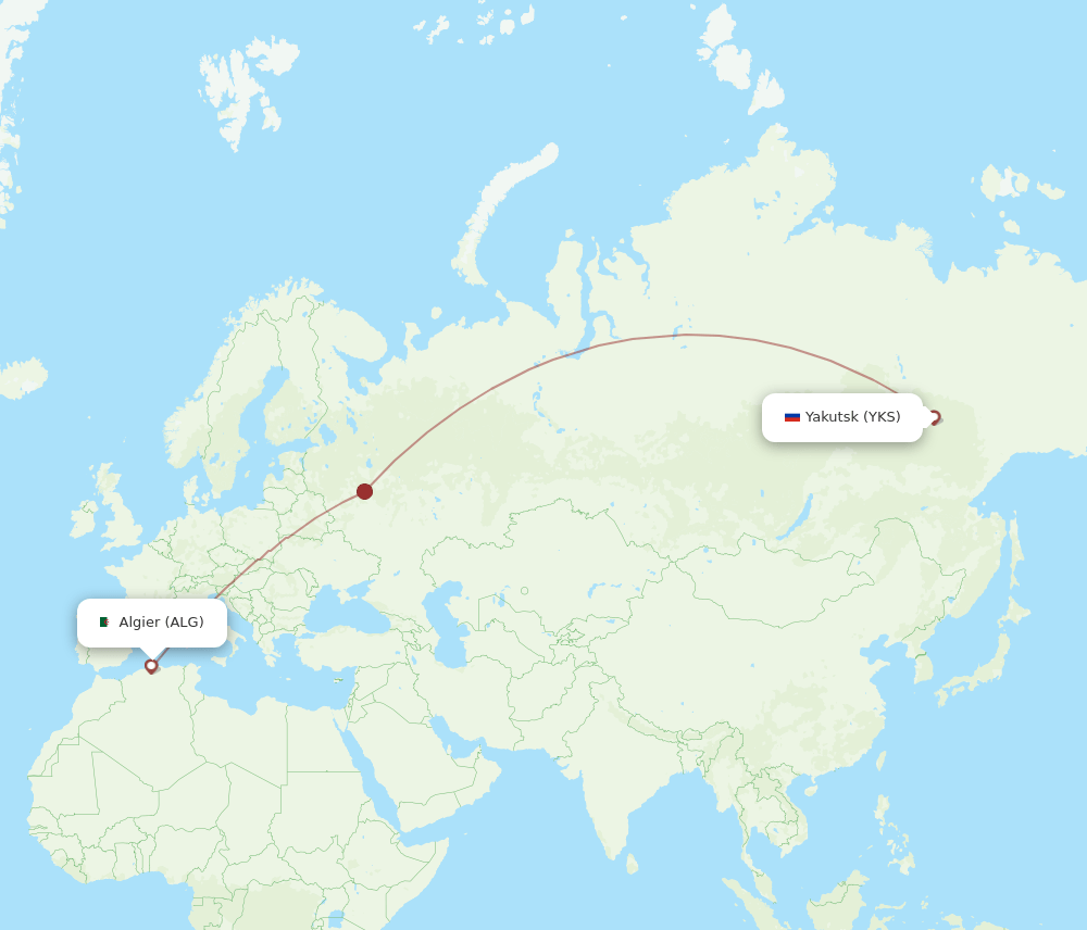 Algiers - Yakutsk route map and flight paths
