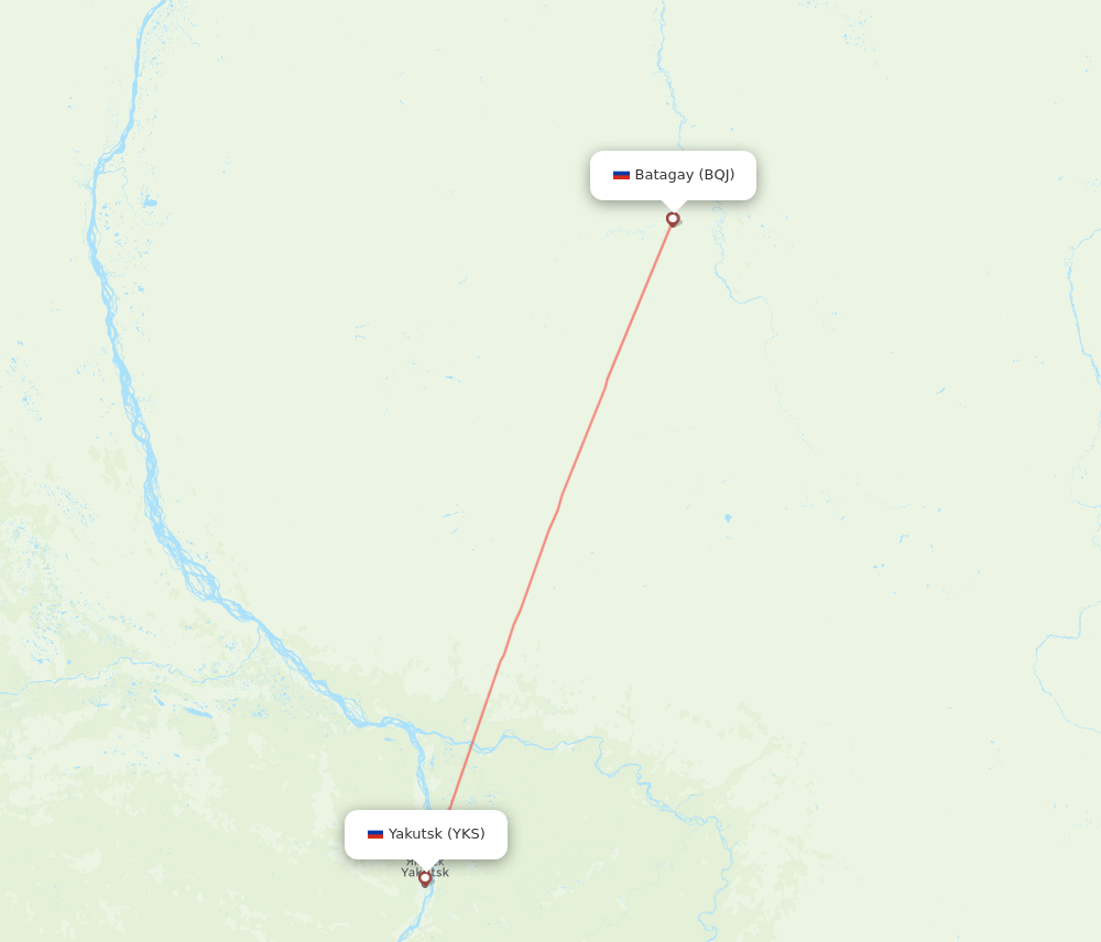 Yakutsk - Batagay route map and flight paths