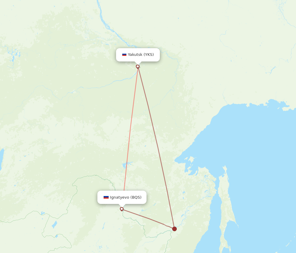 Yakutsk - Blagoveschensk route map and flight paths