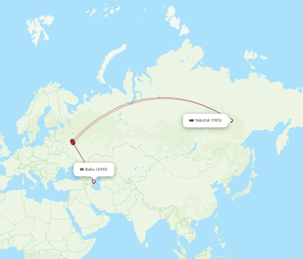 YKS to GYD flights and routes map