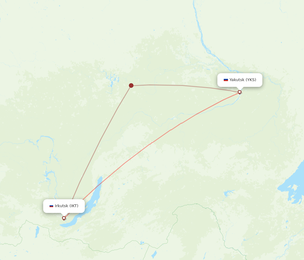 Yakutsk - Irkutsk route map and flight paths