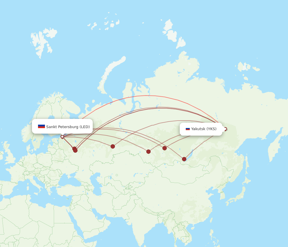 YKS to LED flights and routes map