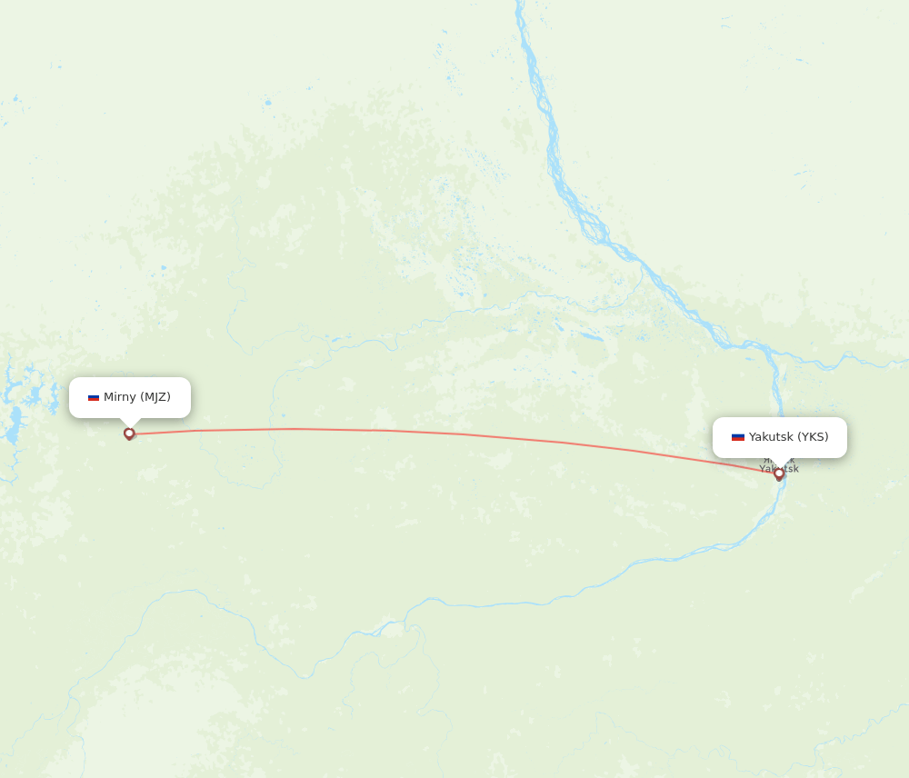 YKS to MJZ flights and routes map