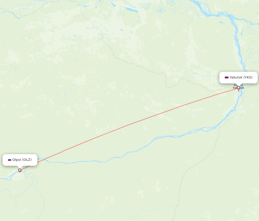 YKS to OLZ flights and routes map