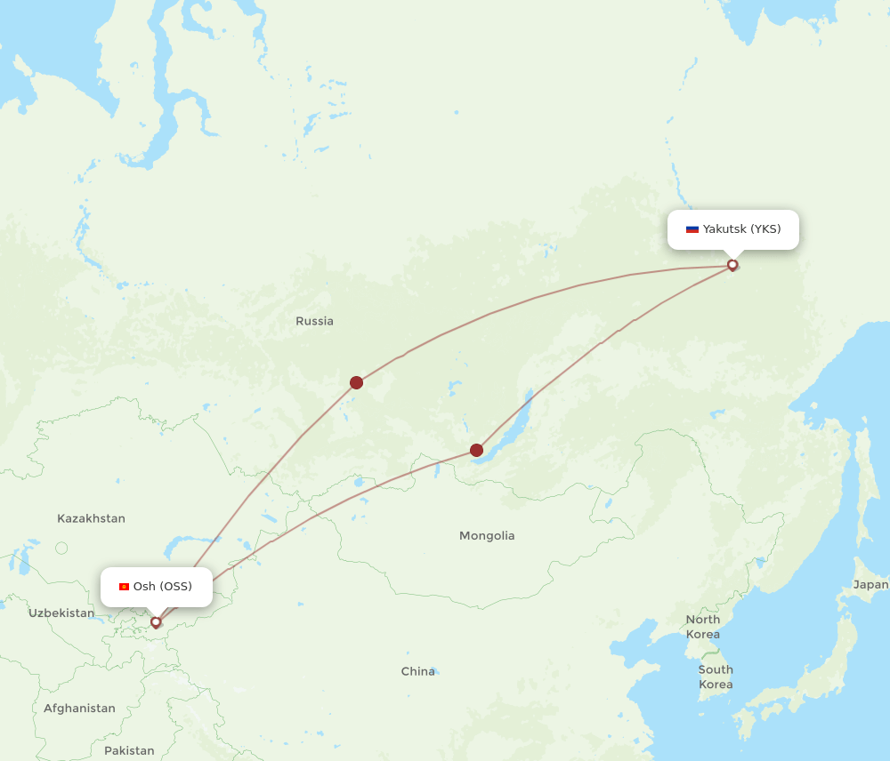 YKS to OSS flights and routes map