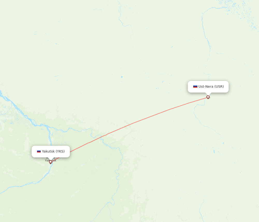 Yakutsk - Ust-Nera route map and flight paths
