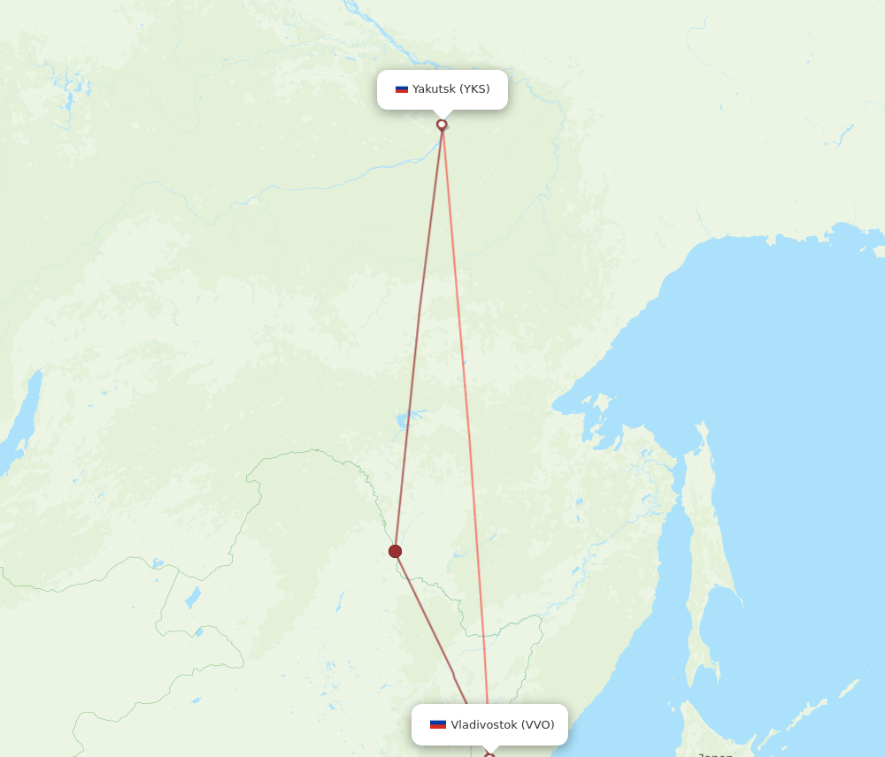 YKS to VVO flights and routes map