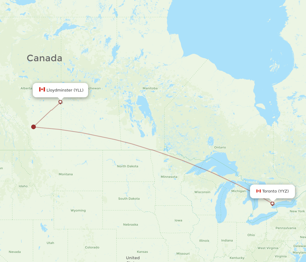 Toronto - Lloydminster route map and flight paths
