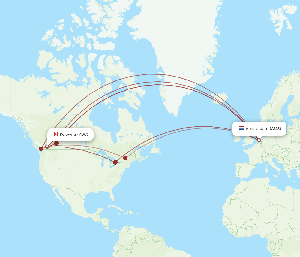 YLW to AMS flights and routes map
