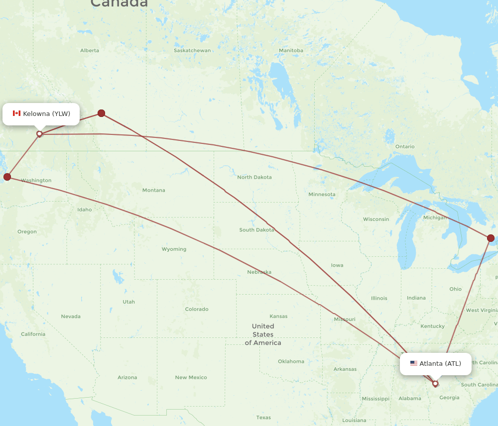 YLW to ATL flights and routes map