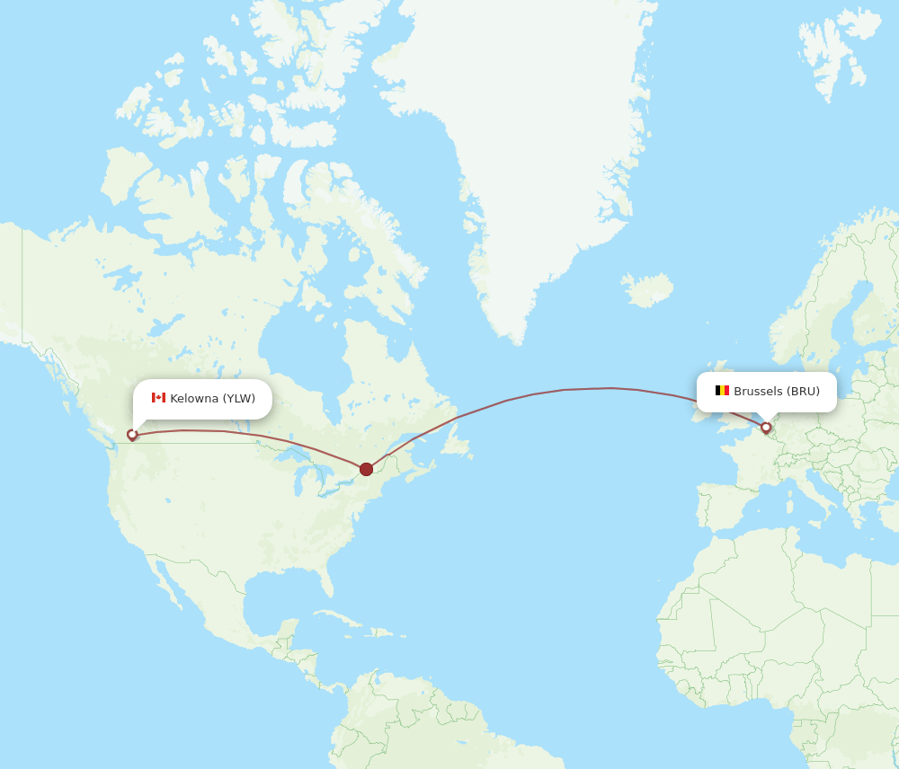 YLW-BRU flight routes