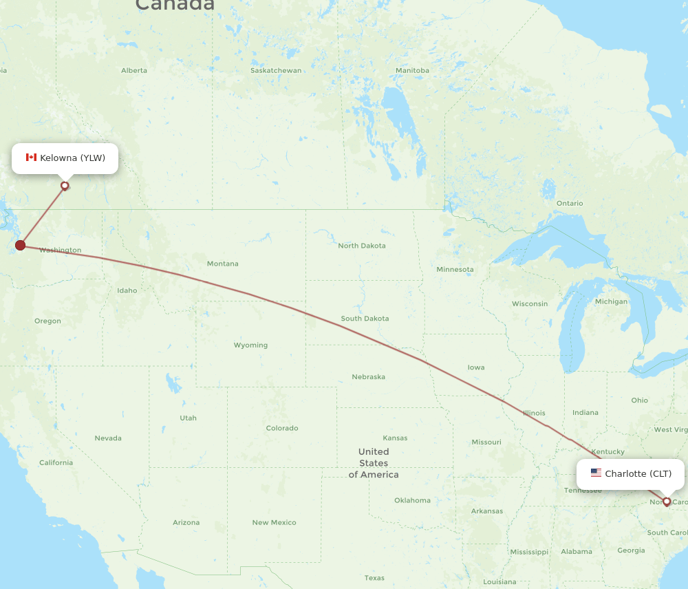 YLW to CLT flights and routes map