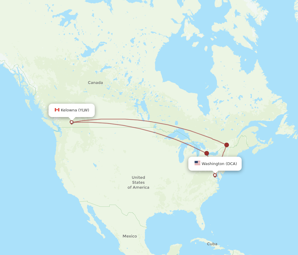 YLW-DCA flight routes