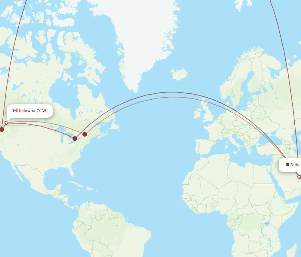 YLW-DOH flight routes