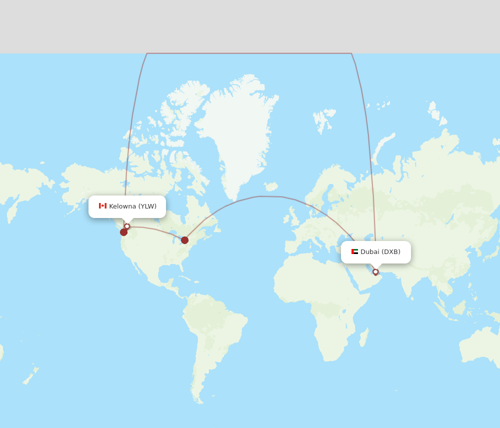 YLW to DXB flights and routes map