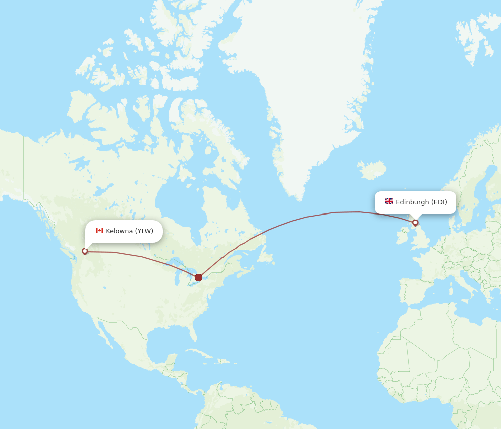 Edinburgh - Kelowna route map and flight paths