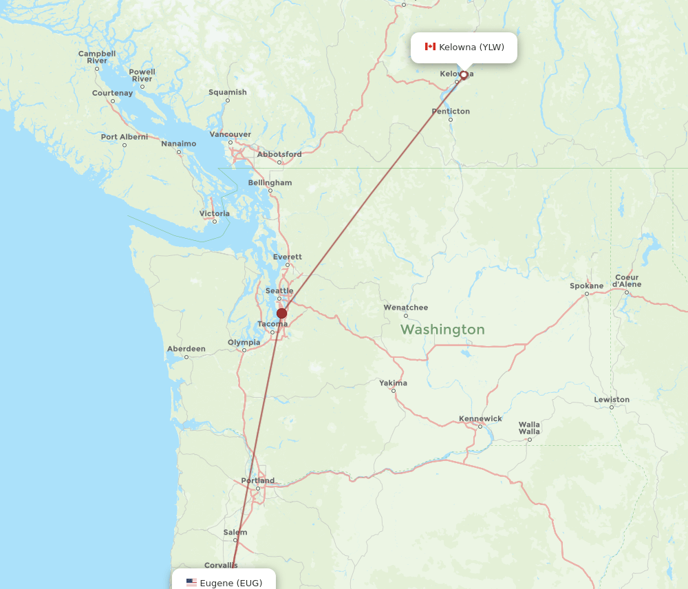 YLW-EUG flight routes