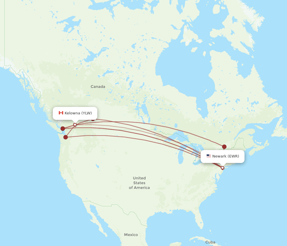 YLW-EWR flight routes