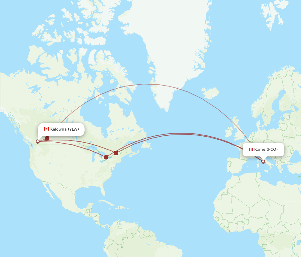 YLW to FCO flights and routes map