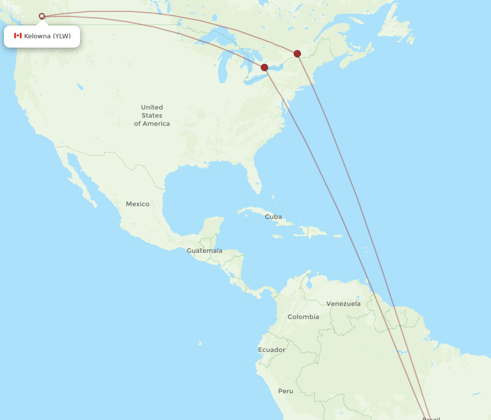 YLW-GRU flight routes