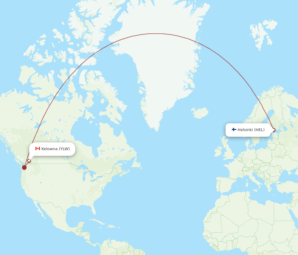 YLW-HEL flight routes