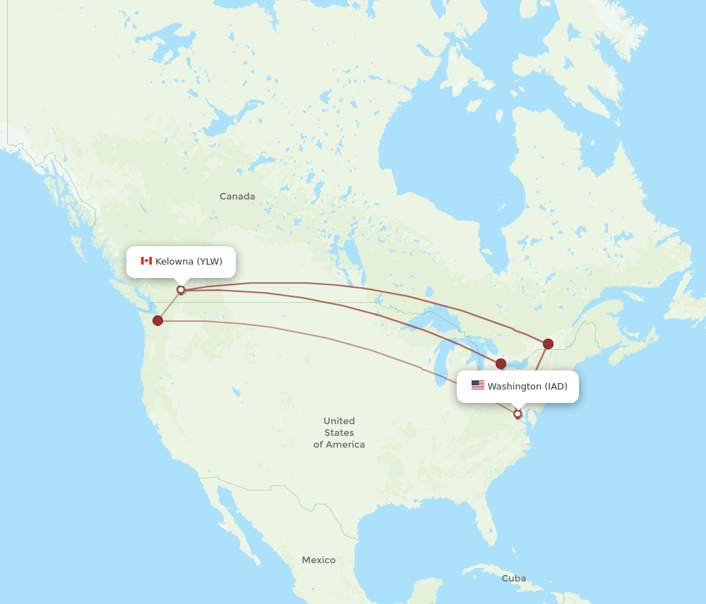 YLW-IAD flight routes