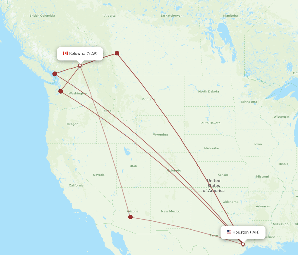 YLW to IAH flights and routes map