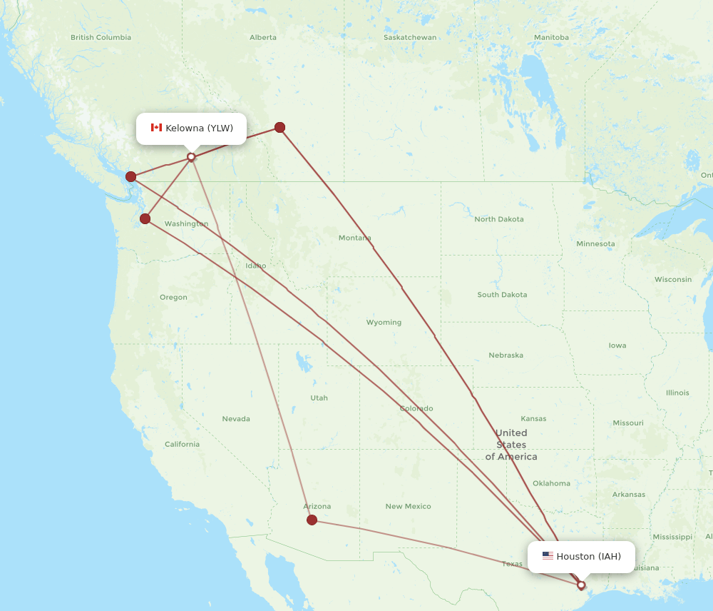 YLW to IAH flights and routes map