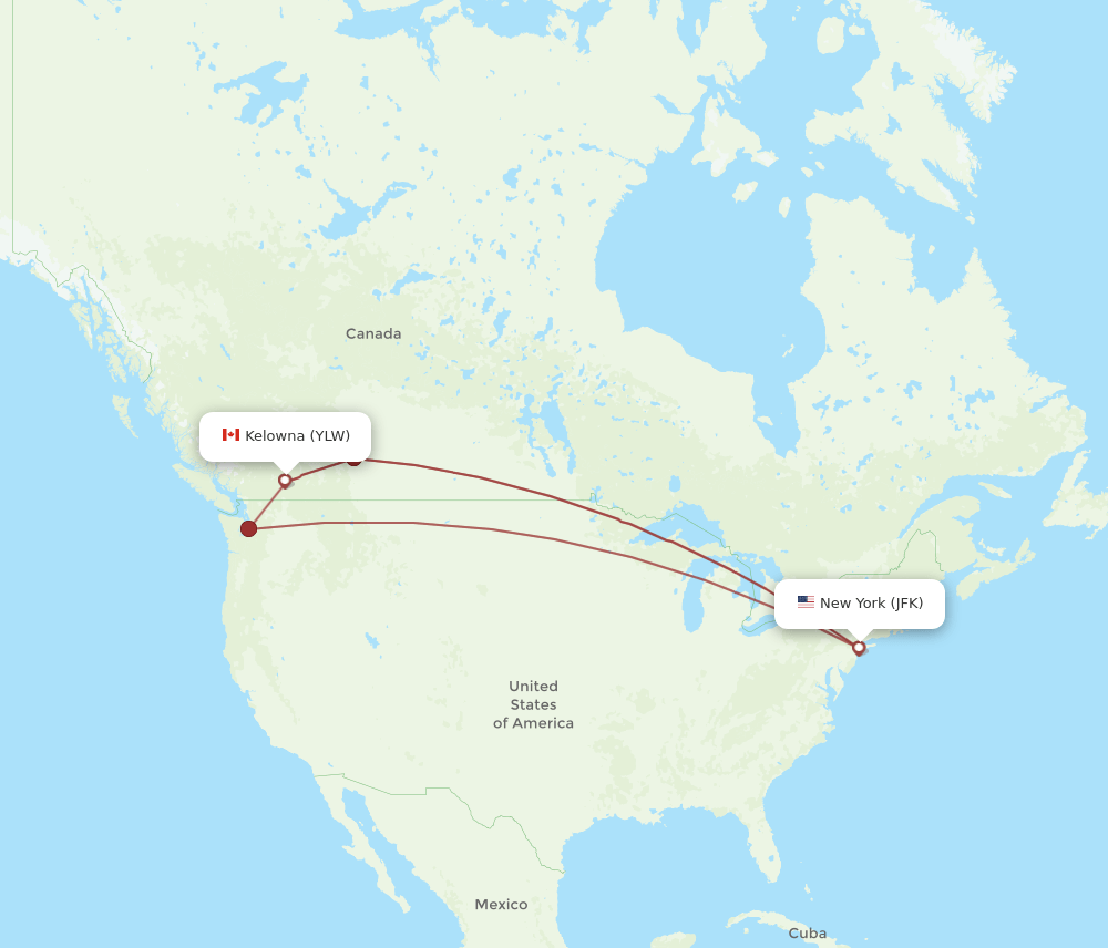 YLW-JFK flight routes