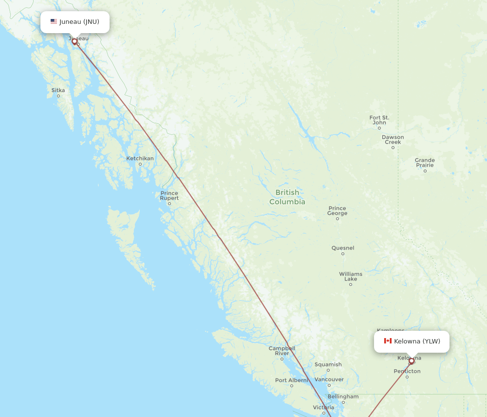 YLW to JNU flights and routes map