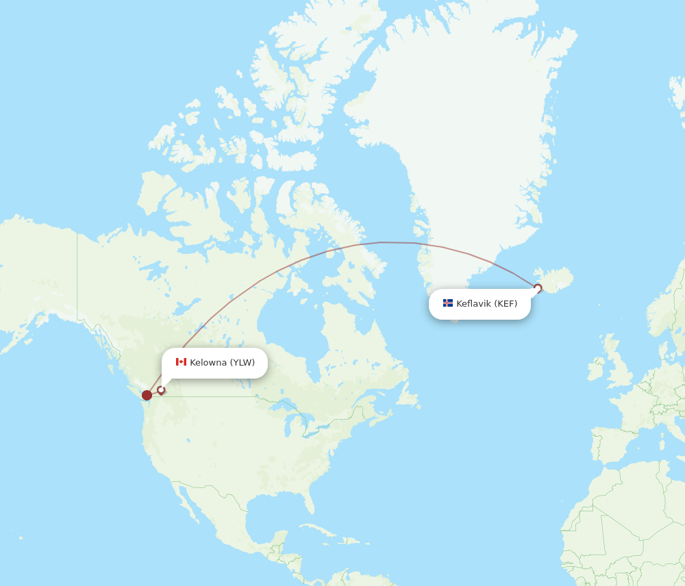 YLW-KEF flight routes