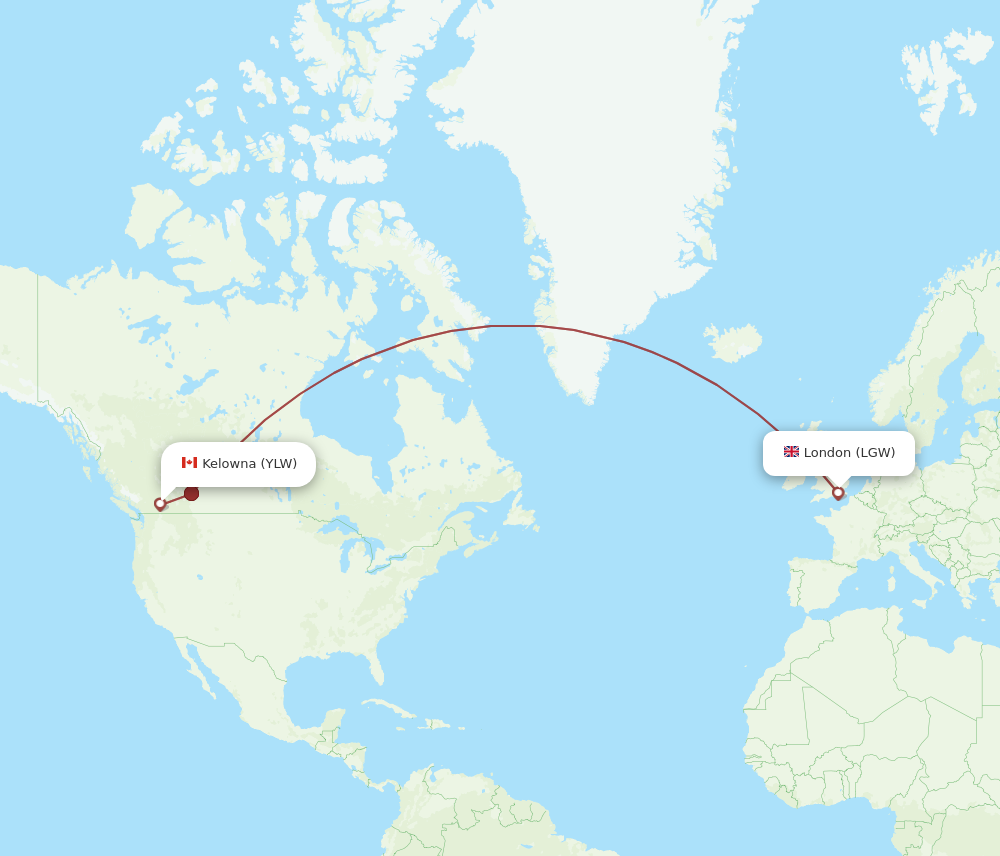 YLW to LGW flights and routes map