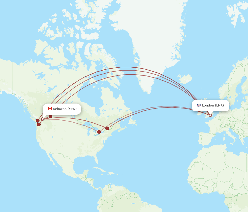 YLW-LHR flight routes