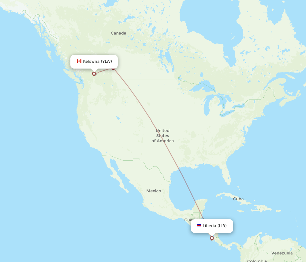 YLW-LIR flight routes