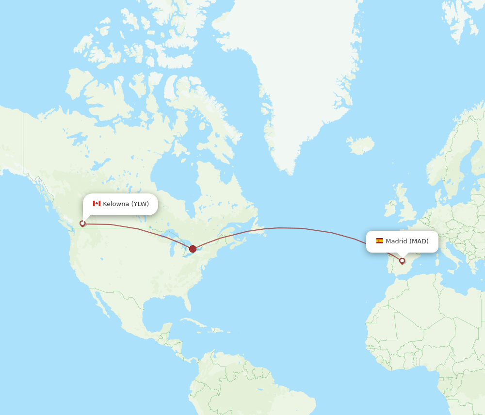 Madrid - Kelowna route map and flight paths