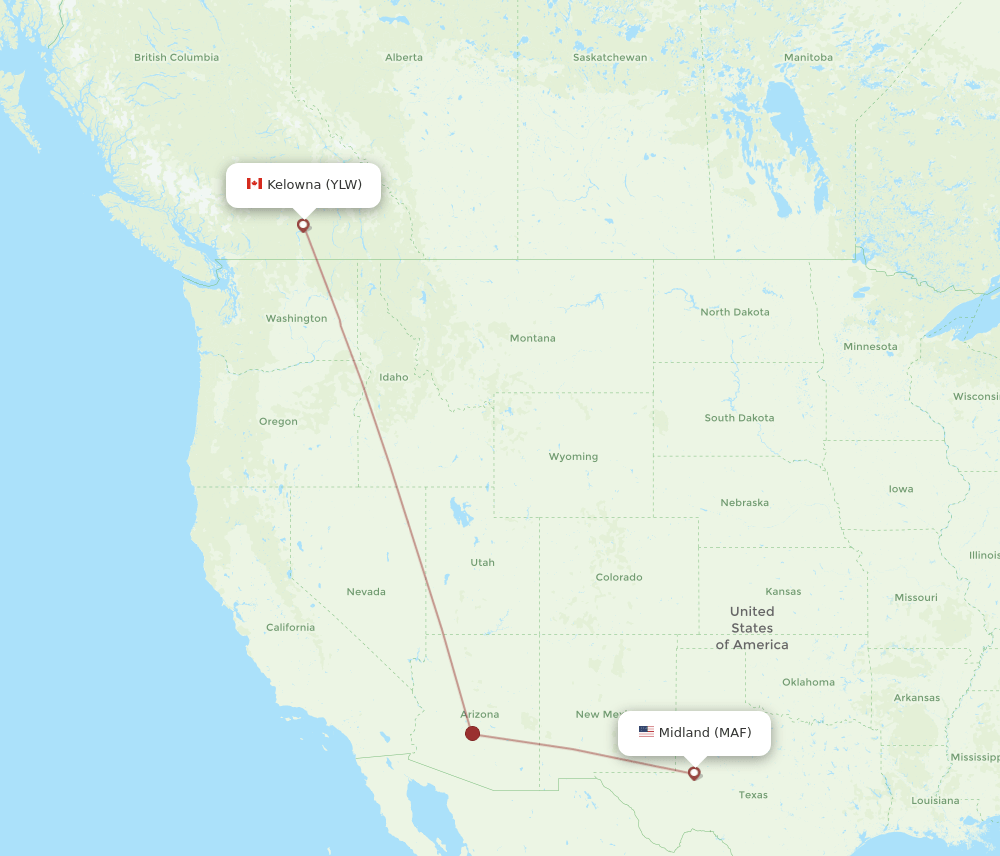 Midland - Kelowna route map and flight paths