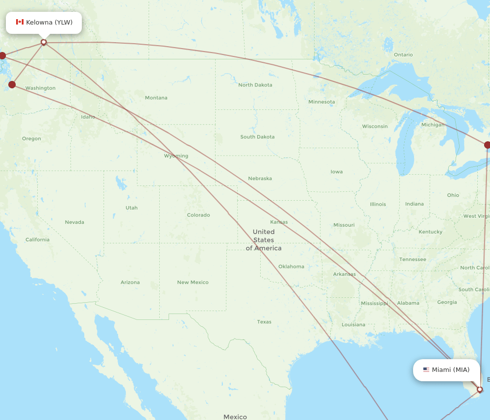YLW-MIA flight routes