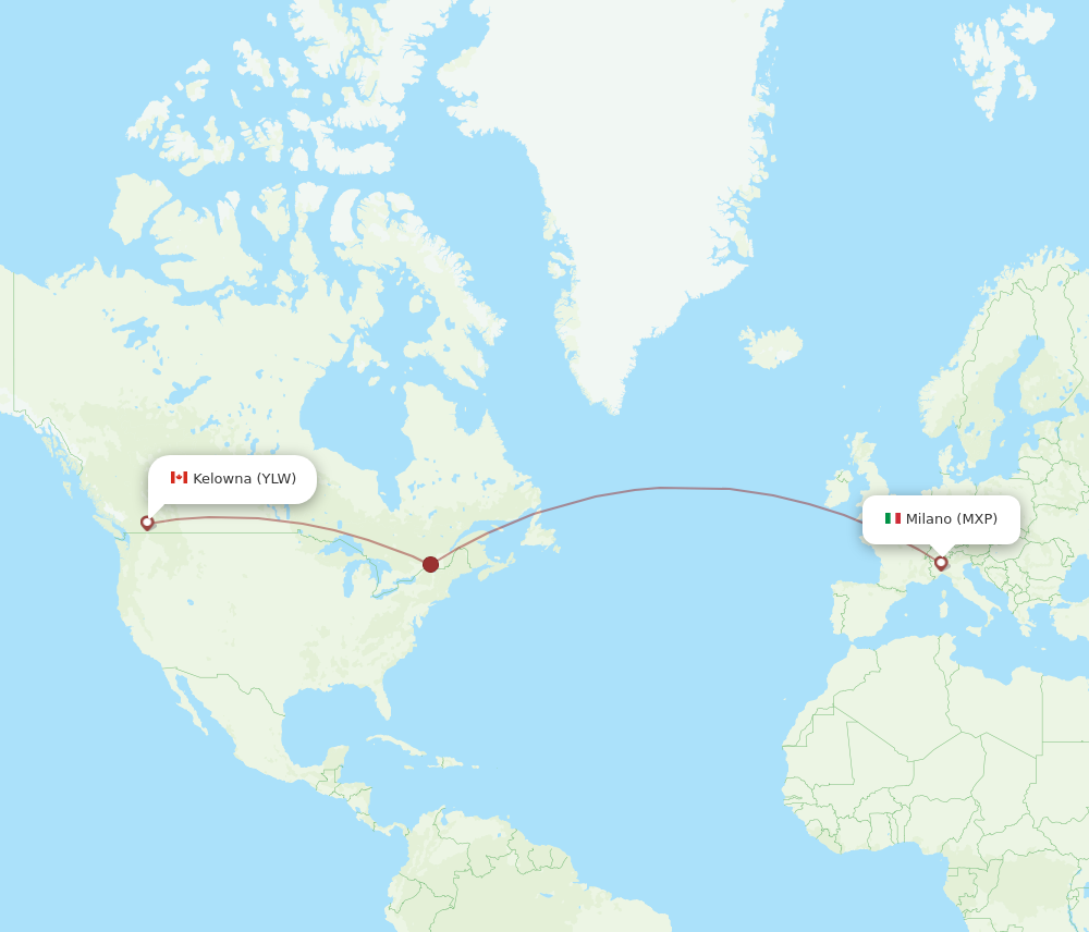YLW to MXP flights and routes map