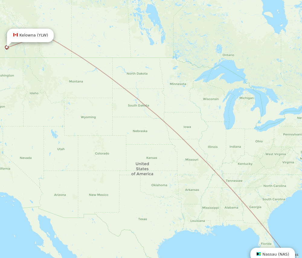 YLW-NAS flight routes