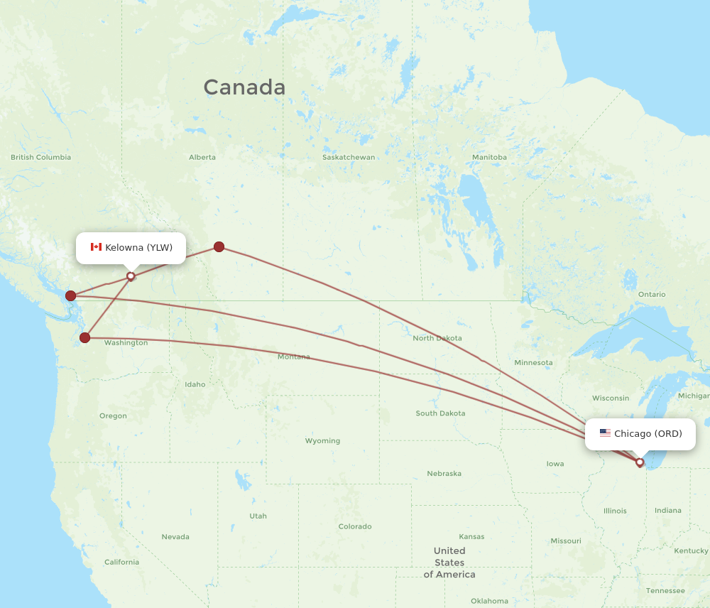 YLW to ORD flights and routes map